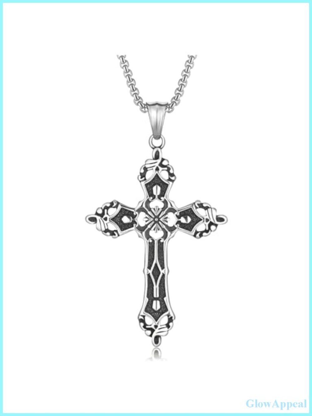 Gothic Cross Necklace Stainless Steel Filigree Pendant 22" Chain Dark Academia